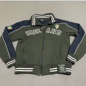 Retro Green Zip Up Jacket/Sweatshirt with White Stripes